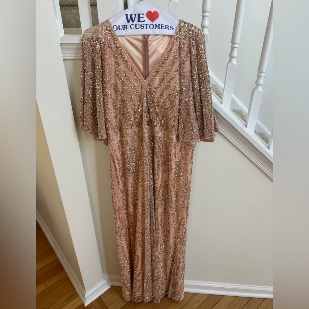 Mac Duggal Cape Gown/Dress w gold beading Peach/Pink